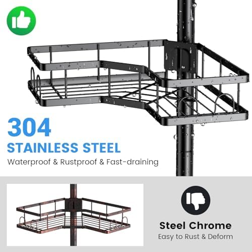 Adjustable Shower Caddy Tension Pole: Rustproof Corner Bathroom Shelves - Image 3
