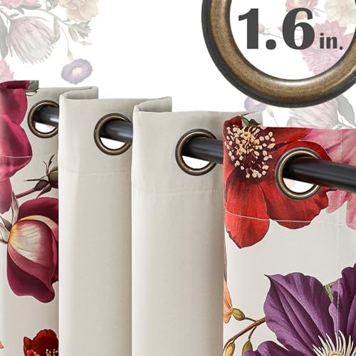 jinchan Beige Floral Blackout Curtains 84 Inch Vintage Grommet 2 Panels - Image 3