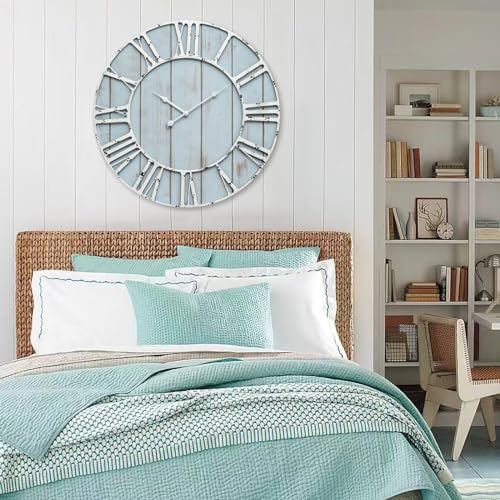 EMAX HOME Large Farmhouse Wall Clock 24 Inch Vintage Blue Wooden Wall Clock - Image 2