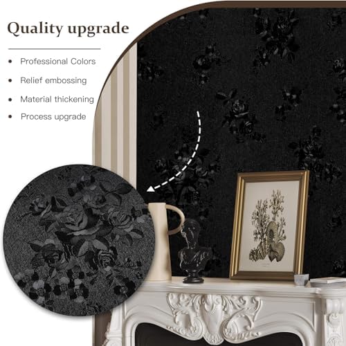 Dimoon 17.7''x79'' Peel and Stick Wallpaper Black Contact Paper Gothic Floral - Image 4