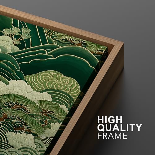 MUDECOR Framed Canvas Print Wall Art Japanese Forest Landscape Green Waves and - Image 6