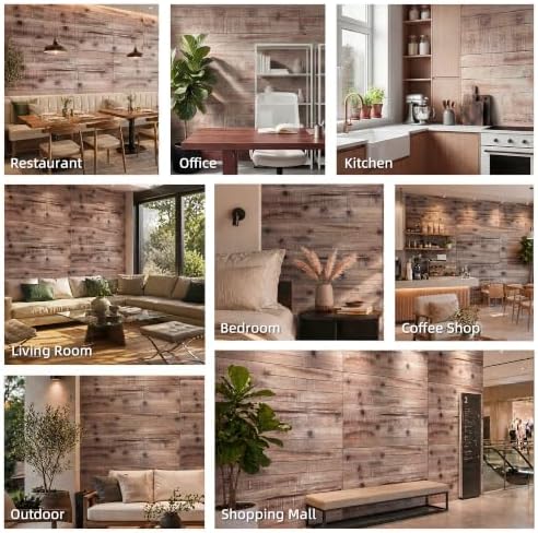 HOMCOM 3D Faux Wood Wall Panels Water-Resistant 4' x 2' Gray Wood Grain - Image 6