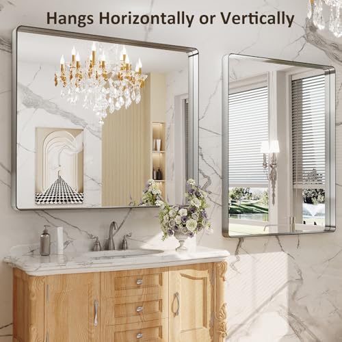LOAAO 40X36 Inch Brushed Nickel Bathroom Mirror - Image 4