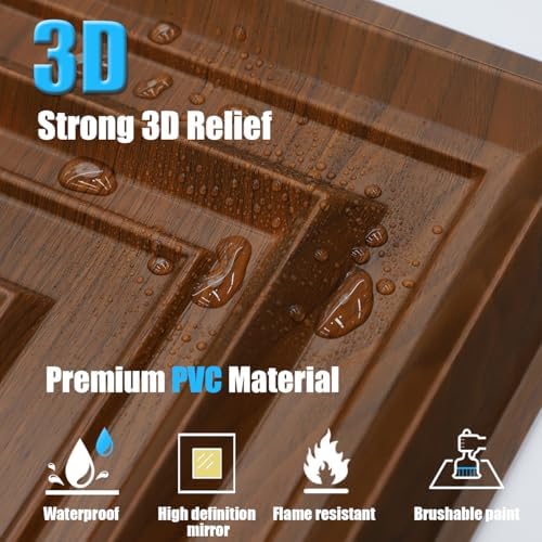 12 Pack PVC Ceiling Tiles 19.7"x19.7" – Gold Mirror & Wood Grain 3D Wall Panels - Image 5