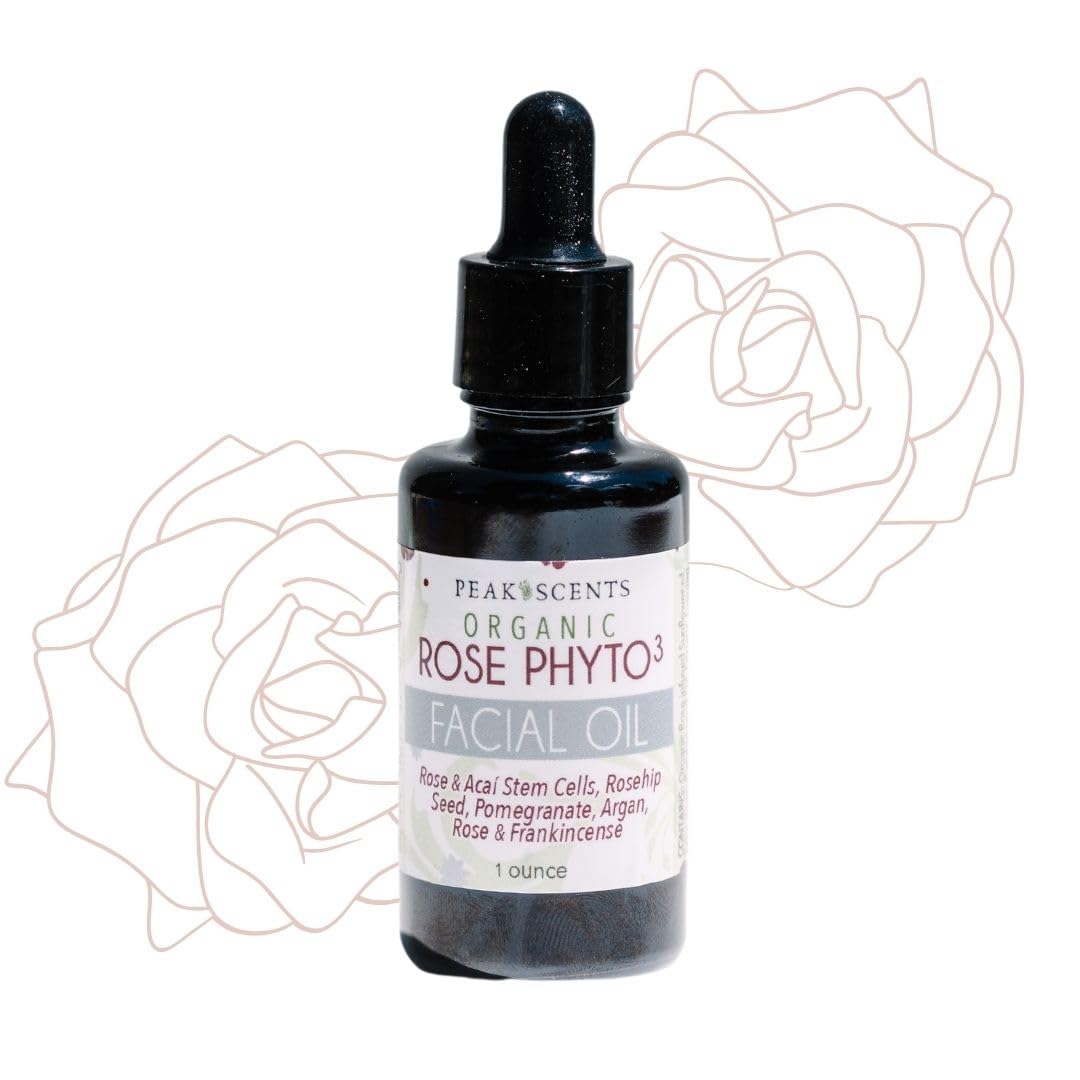 Organic Rose Phyto Facial Oil - Rosehip and Argan Oil Infused with Rose Extract and Frankincense Essential Oil - Ideal for Gua Sha Massage, Anti-Aging Face Oil (1oz)
