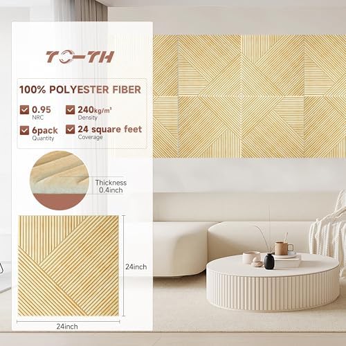 TO-TH Acoustic Panels Peel and Stick Sound Proof Panel 6Pack, Natural Oak - Image 2