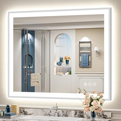 48x40 Inch Brushed Nickel LED Bathroom Mirror, Backlit & Front Lit by Awandee
