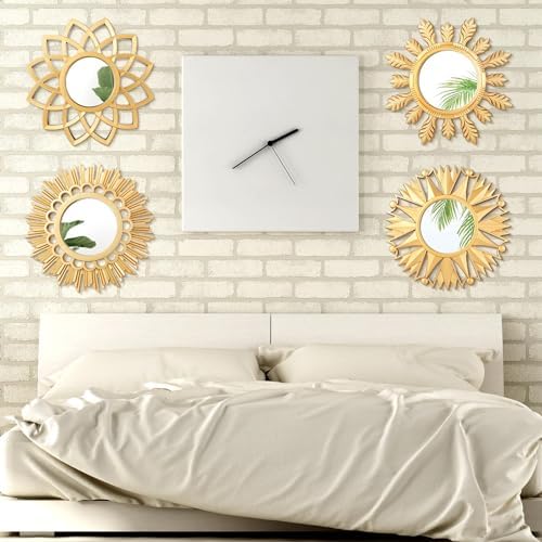 Dandat 4 Pack Round Mirrors for Wall Sunburst Floral Home Decor - Image 6
