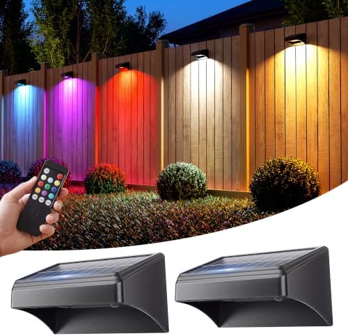JOFIOS Solar Fence Lights with Remote 2 Pack, Solar Wall Lights Outdoor by JOFIOS