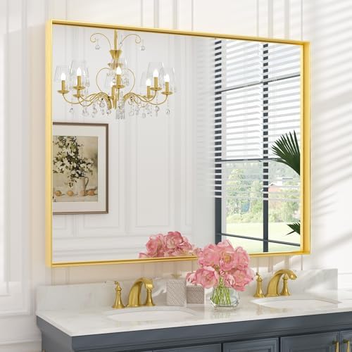 Keonjinn 48x40 Inch Gold Bathroom Mirror by Keonjinn
