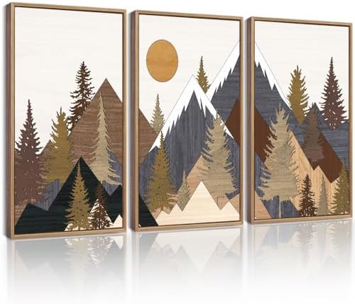 KUVIOKE Landscape Mountain Wall Art 16x24in Natural Framed by KUVIOKE
