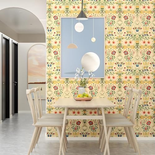 ILHIIOR Yellow Floral Peel and Stick Wallpaper Boho 17.5 x 393 Inches - Image 2