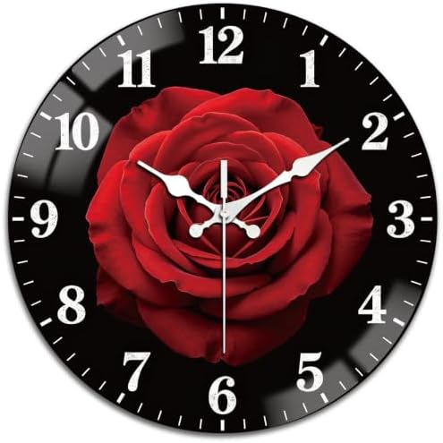 peacoblue Red Rose Wall Clocks Battery Operated by PEACOBLUE