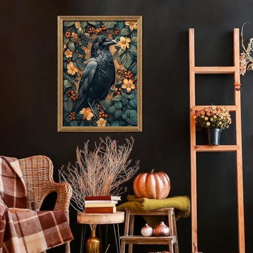 ICHZUMW Framed William Morris Raven Dark Academia Canvas Wall Art 16x24 In - Image 2