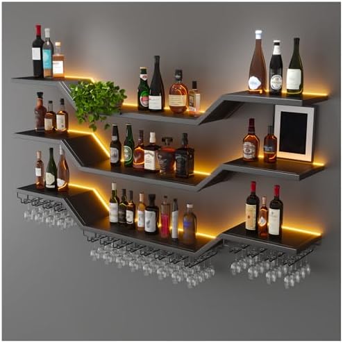 63" Modern LED Wine Rack Wall Mounted, 3-Tier Floating Bar Shelves by TAUODUYY
