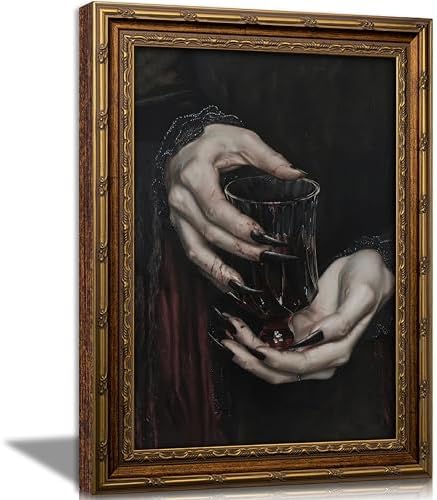 Vintage Gold Framed Canvas Wall Art Dark Academia Gothic Romantic Vampire by Gothicart