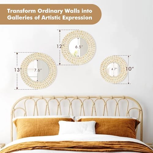 Boho Mirror Wall Decor for Living Room, Natural Mother of Pearl Art - Image 3