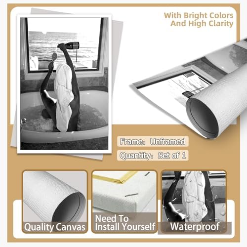 Trendy Black and White Posters Funny Woman Drinking Wine in Bathtub Wall Art - Image 7