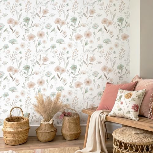 Ismoon Floral Peel and Stick Wallpaper Boho Wallpaper 17.3in x 32.8ft Pink and - Image 6