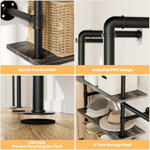 Aheaplus Industrial Pipe Clothing Rack, 6.42FT Closet Organizer System - Image 4