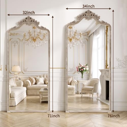 Wall Mount Arched Full Length Mirror, Baroque Antique Vintage Long Mirrors - Image 2