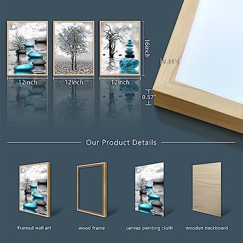 DZRWUBHS Framed Canvas Wall Art, Abstract Blue Prints, Ready to Hang, Living - Image 6