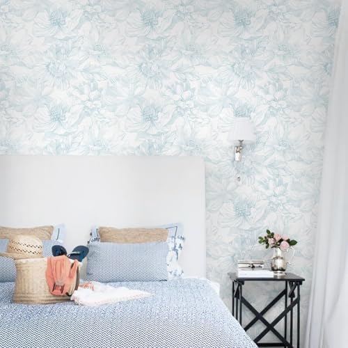 Dimoon 118"x17.3" Peel and Stick Wallpaper Blue Floral Contact Paper Boho White - Image 7