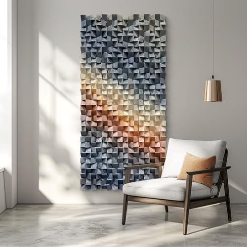 LIUZEYUE Abstract Wooden Decor, Statement-Focused Dimensional Mosaic by Unknown