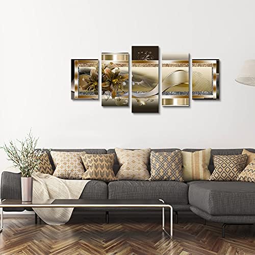 5 Panel Yellow Orchid Flowers Canvas Print - Image 3