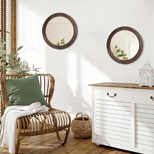 LOSOUR Round Mirror, Farmhouse Decor Solid Wood Frame Wall Circle Mirror - Image 3