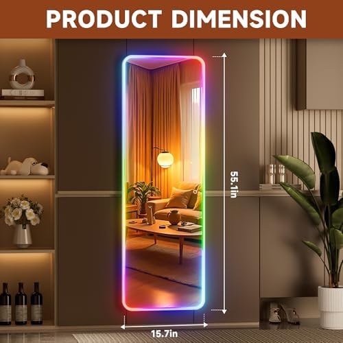 Hasipu 55"x15.7" LED RGB Door Mirror Full Length, Full Body Full Length Over - Image 4