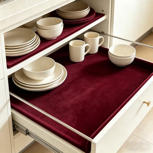 15.8"x237" Red Peel and Stick Wallpaper Burgundy Velvet Wallpaper Velvet Drawer - Image 2