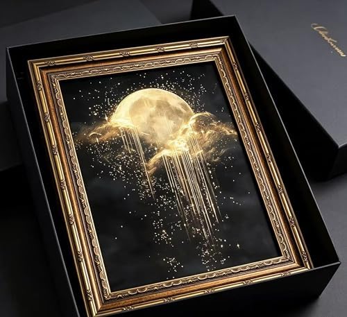 Vintage Gold Framed Moon Cloud Wall Art, Dark Academia Sky Canvas Print - Image 5