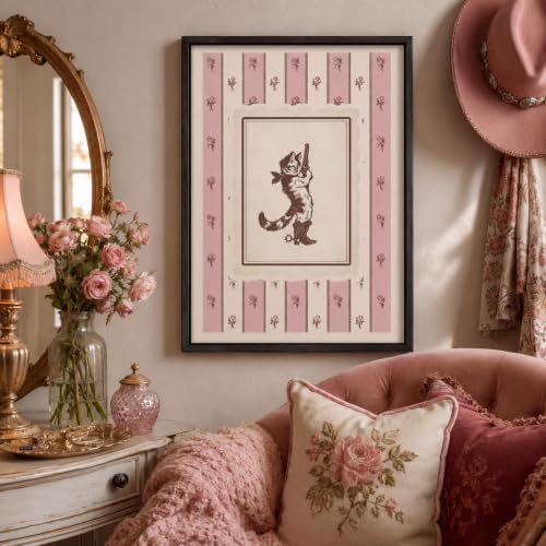 Framed Cute Western Girly Canvas Wall Art, Funny Cat Picture Wall Decor - Image 3