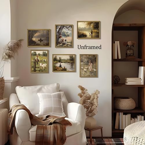 Vintage Countryside Wall Art Set of 6, Unframed Canvas Prints Rustic Farmhouse - Image 6