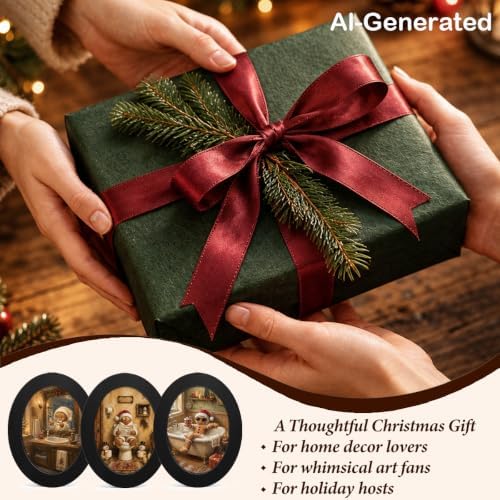 3Pcs Funny Gingerbread Christmas Bathroom Oval Wall Art Framed Decor - Image 7