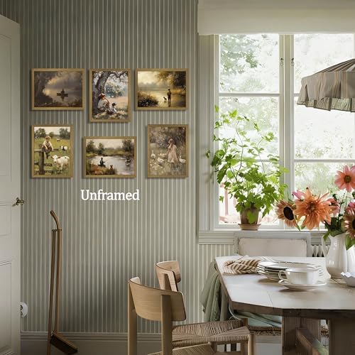 Vintage Countryside Wall Art Set of 6, Unframed Canvas Prints Rustic Farmhouse - Image 2