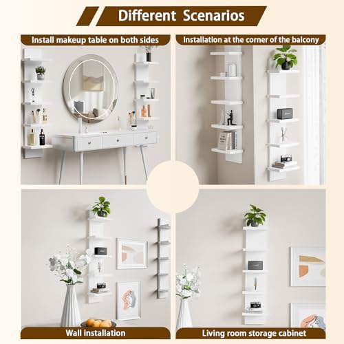 5 Tier Wall Shelves White, Vertical Column Shelf Floating Storage Home Decor - Image 7