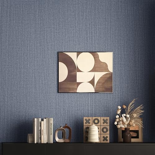 24"x393" Dark Blue Fabric Peel and Stick Linen Textured Wallpaper - Image 6