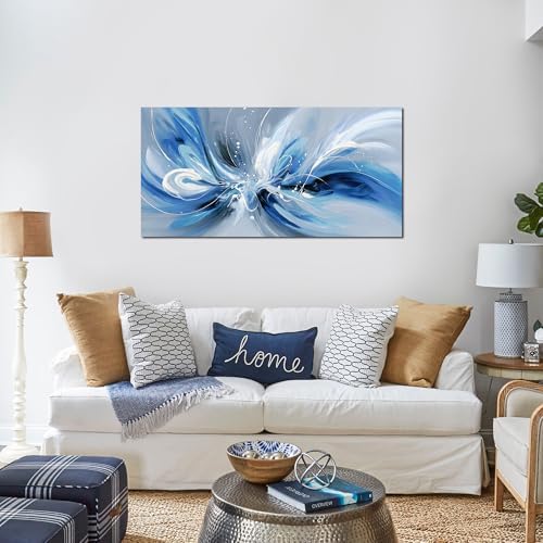 Blue White and Gray Abstract Canvas Wall Art - Image 3