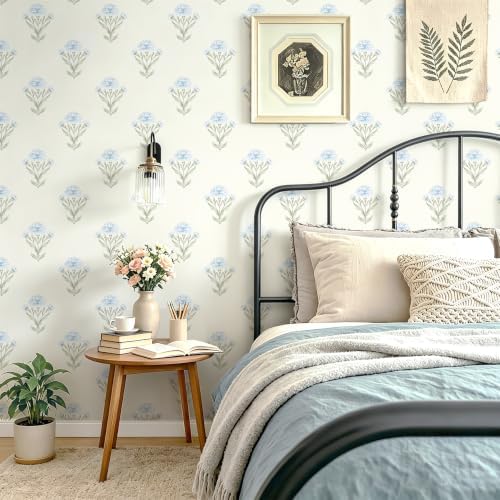 Safiyya White and Blue Peel and Stick Wallpaper Floral Contact Paper 197"x17.3" - Image 3