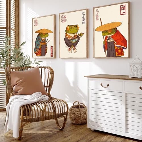 Japanese Frog Wall Art Set of 3, Samurai Canvas Prints, 12x16 in - Image 3