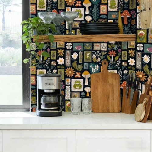 Vintage Stamp Peel and Stick Wallpaper, Mushroom Botanical Wallpaper - Image 4