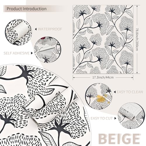 Peel and Stick Wallpaper Black and Beige Contact Paper 17.3"x78.8" - Image 2