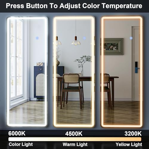 GLSLAND 56" x 20" Full Length Mirror, LED Lighted Floor Standing Mirror - Image 6