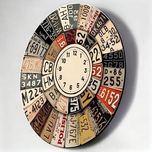 Vintage License Plate Timekeeper Clock 2D Art Print Silent Wall Clock, 10/12 - Image 7