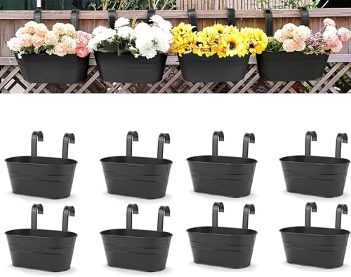 Hanging Planters, 10.6" Metal Railing Planters by OGIMA