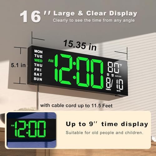 JALL 16" Large Digital Wall Clock - Image 2