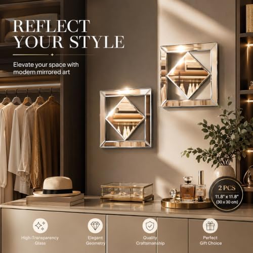 Square Decorative Wall Mirror 12 x 12 Inch, Modern Wall Mounted Accent Mirror - Image 5