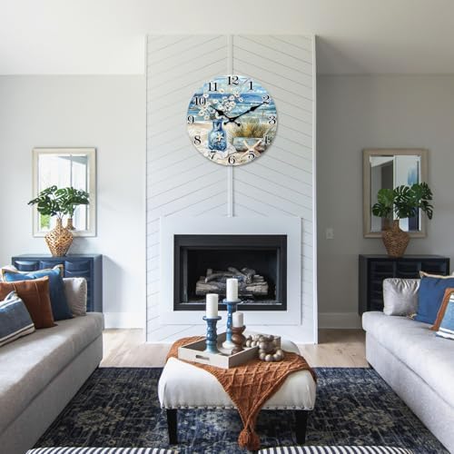 Coastal Beach Wall Clock Silent 16 Inch Nautical Ocean Flower - Image 2